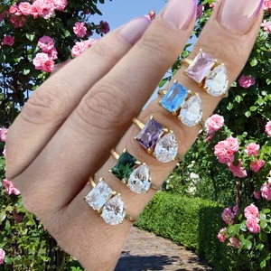Anillos de Compromiso de Plata 925 UM-Jewelry, Chapados en Oro Rodio, con Dos Piedras de Moissanita de Forma Única, para Aniversario - Product Image 5