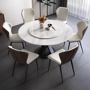 Juego <span class=keywords><strong>de</strong></span> Mesa <span class=keywords><strong>de</strong></span> Comedor Convertible Moderno <span class=keywords><strong>de</strong></span> Piedra Sinterizada con 6 Sillas, Plato Giratorio Lazy Susan, Base <span class=keywords><strong>de</strong></span> Acero al Carbono, para Familias Grandes, Ensamblado - Product Image 2