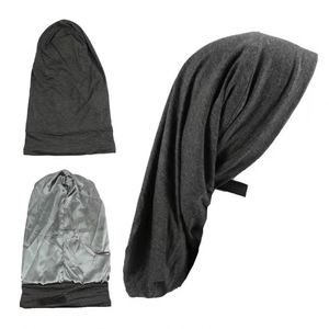 Extra Long Satin Lined Sleep Caps for <b>Braids</b> Dreadlocks Natural Curly Hair Double Layer Pullover Cap with Adjustable Travel - Product Image 1