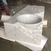 Vasque intégrée personnalisable en marbre de Carrare blanc poli, de qualité supérieure, de style moderne, autoportante, écologique, pour usage hôtelier