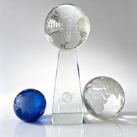 Trophée globe en cristal personnalisé, gravure laser de la carte du monde, récompense d'entreprise mondiale, plaque souvenir