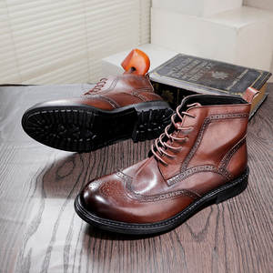 Automne nouveauté hommes bottes richelieu sculpté rétro bottines Goodyear Welt artisanat à la main - Product Image 5