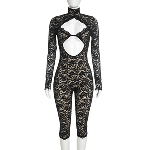 Viviblook D26JP337 Combinaison une pièce sexy pour femme à col montant, dentelle, découpes, manches longues, style clubwear - Product Image 2