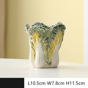 Vaso di verdure in ceramica verde squisito a forma di cavolo cinese pennello cosmetico penna adatta decorazione da tavolo - Product Image 5