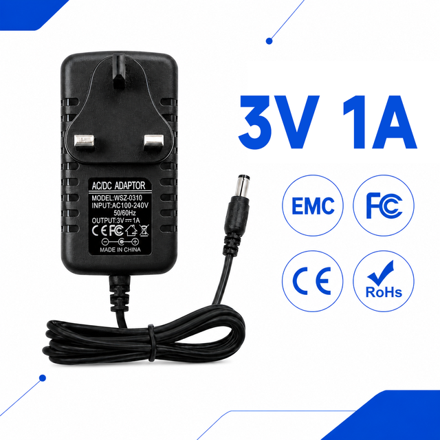Customized Wholesale 3V1A 3W 5.5x2.5mm AC DC Power Adapter UK Plug Wall Plug Adapter for Bluetooth Devices Monitoring