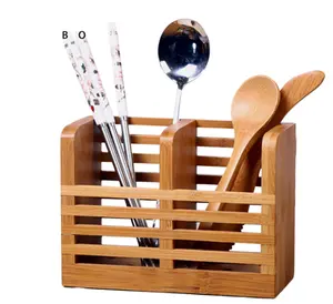 竹木 2 隔间勺子持有人，餐具和用具干燥箱完全适合竹盘晾衣架