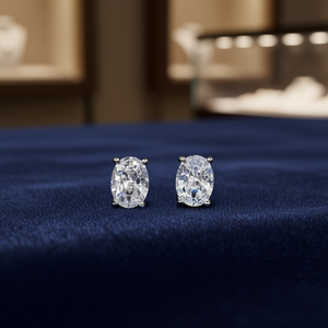 Boucles d'oreilles classiques en diamant taille ovale pour femme, monture griffe en or jaune, bijoux fins de fiançailles 1,0 carat - Product Image 2