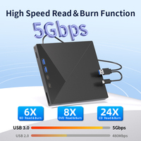 Nuevo HUB 7 en 1 con Unidad Óptica Externa USB 3.0 Tipo-C, Lector/Grabador de CD/DVD para Laptop y PC de Escritorio