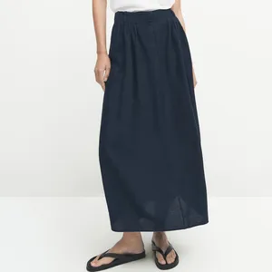 Tongrui, оптовая продажа, 100% льняная юбка средней длины с разрезом по бокам, элегантная повседневная длинная юбка, женская льняная юбка