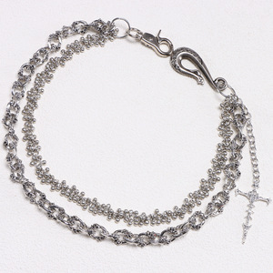 yueli Double Layer Skull Waist <b>Chain</b> <b>Cross</b> Pendant Tibetan Silver Hip Hop Fashion Casual Belt <b>Chain</b> For <b>Men</b> Women - Product Image 3