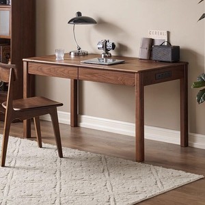Nordic Solid Wood Desk Black <b>Walnut</b> With <b>Drawer</b> Office Study Table - Product Image 1