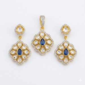 925 <b>Silver</b> Moissanite Link <b>Chain</b> Pendant Set with <b>Earrings</b> Flower Design for Women Wedding Anniversary & Party Jewelry - Product Image 1