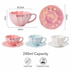 Set di Tazza e Piattino in Ceramica di Lusso da 240ml per Ragazze, per Tè del Pomeriggio, Design Moderno, Elegante Tazza da Caffè a Forma di Petalo per Casa, Idea Regalo - Product Image 3