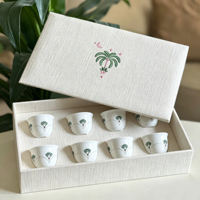 Boîtes en papier de luxe pour tasses à thé, présentoirs pour mugs, organisateurs, motif palmier, personnalisés, brodés, pour le Ramadan et l'Aïd, coffrets cadeaux pour mugs à café et services à thé