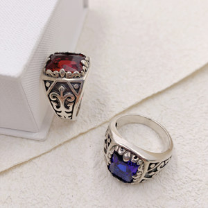 Bagues turques pour hommes Daidan, argent 925, rectangle, argent personnalisé, pierre précieuse saphir, bague turque pour homme - Product Image 3