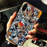 Casing HP Anti Benturan 3D TPU+PC Motif Naga Kustom Budaya Tradisional Tionghoa untuk 11-16 Pro Max