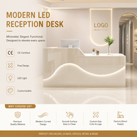 Comptoir de réception ondulé style crème avec éclairage LED intégré, comptoir avant, logo personnalisé, table de caisse pour salon de beauté, spa, boutique