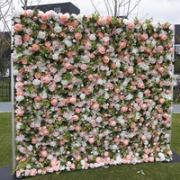 Dinding Bunga Buatan Mawar dan Peony Pink dan Putih yang Dikustomisasi, Tanaman Buatan dan Bunga Palsu untuk Latar Belakang Pesta Pernikahan