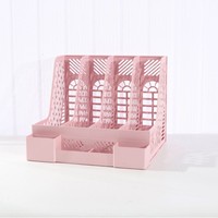 Organisateur de dossiers en plastique à 4 compartiments avec porte-stylo, couleur pastel, support de bureau, 4 fentes, organisateur de dossiers vertical en plastique