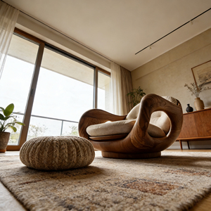 Poltrona Singola <span class=keywords><strong>in</strong></span> <span class=keywords><strong>Legno</strong></span> Massello Stile Mid-Century con Base Girevole, Colore del Tessuto Personalizzabile, <span class=keywords><strong>per</strong></span> <span class=keywords><strong>Soggiorno</strong></span> e Showroom - Product Image 5