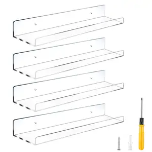 Drijvende Planken 15 Inch Acryl Muur Richel Planken Clear 4 Pack Display Boekenplank, jansburg 5Mm Dikke Premium Muur Mo