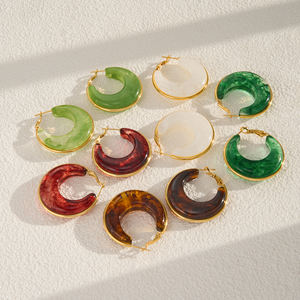 NUEVOS ARETES DE <span class=keywords><strong>ARO</strong></span> EN FORMA DE C, ESTILO BOHO ÚNICO, COLOR MARRÓN ROJO <span class=keywords><strong>BARCELONA</strong></span>, Dazan, Chapados en Oro de 18k, Acero Inoxidable Hipoalergénico, Joyería para Mujer - Product Image 4