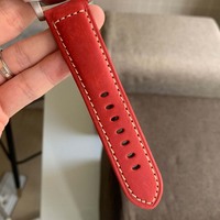 Montre mécanique automatique de sport pour hommes, boîtier en acier, cadran noir, date, bracelet en cuir mat rouge