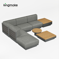 Canapé d'extérieur modulaire confortable avec coussins épais, ensemble de meubles de patio avec table basse en teck, canapé de jardin en forme de L