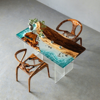 Table de réception en résine de noyer massif, style nordique transparent, table à thé en cristal de glace, table de bureau style rivière