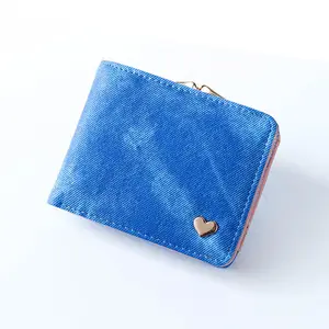 Women's Short Fashion Multicolor Imitation Denim Leather Wallet Two Fold Small Fresh And Personalized Coin Purse