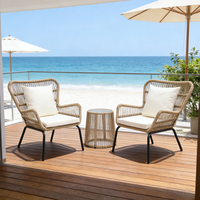 Ensemble de canapés d'extérieur modernes en acier inoxydable confortables avec table basse et table à manger, résistant aux intempéries, 2 places, pour hôtel et villa