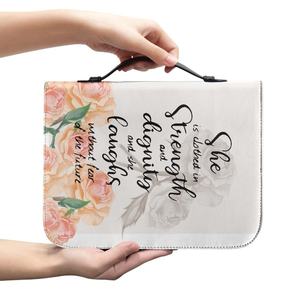 Nouvelle mode, housse de bible en cuir personnalisée, mots imprimés, étui de bible, étui de protection sacré, poignée de sac à main, poche zippée, housses de bible - Product Image 5