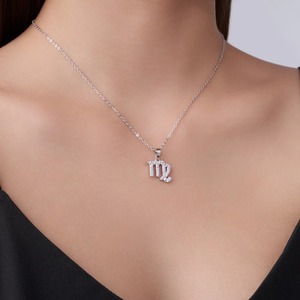 Collar con Colgante de Plata de Ley 925 Antideslustre con Símbolo del Horóscopo Virgo y Moissanita Brillante de Brillo Intenso - Product Image 1