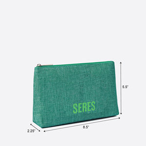 Pochette cosmétique personnalisable en tissu naturel de qualité supérieure avec fermeture éclair, organiseur de beauté multi-usages, cadeau promotionnel 8.5x5.5x2.25 - Product Image 1