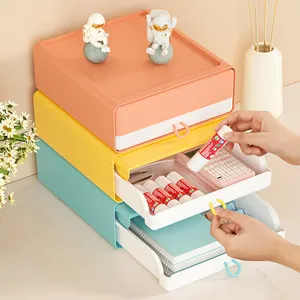 2021 nuova famiglia Desktop cassetti organizzatore di stoccaggio colorato impilabile plastica cassetti Desktop scatola di immagazzinaggio con maniglia