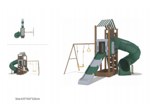 Hoàn thành thiết lập trẻ em sân chơi ngoài trời thiết bị với trượt leo tường Swing cho công viên phiêu lưu khóa học nhựa bền - Product Image 2