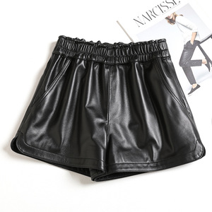 กางเกงขาสั้นหนังแกะแท้สตรีทสูงสำหรับผู้หญิงเซ็กซี่กางเกงขาสั้นเอวยางยืดลายเสือดาวกางเกงมินิขากว้างลำลองสำหรับผู้หญิง - Product Image 5