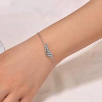Bracelet Bohème en Argent S925 Aile d'Ange, Bracelet en Argent Sterling avec Zircon Bleu et Plume