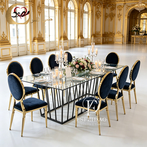 Modern Black Metal Rectangular Wedding <b>Table</b> with <b>Mirror</b> Glass Top for Dining Banquets - Product Image 2