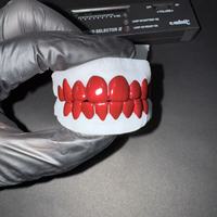 Grillz sur mesure ajustés, coupe permanente, en argent 925 plaqué rouge sang, grillz dentaires unis en or massif 10 carats, 8 sur 8, design simple