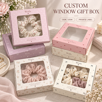 Boîte pliante en carton imprimé pastel pour emballage de chouchous à cheveux avec fenêtre découpée, pour présentation d'accessoires en gros