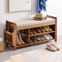 Meuble à chaussures en bambou de style chinois avec une seule porte, étagère à chaussures multifonctionnelle et tabouret de rangement pour la maison