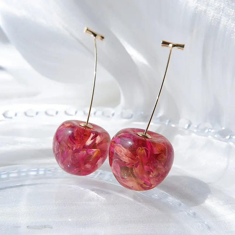 Korean cherries sweet summer small fresh fruit cherry earrings long trend simple fashion earrings