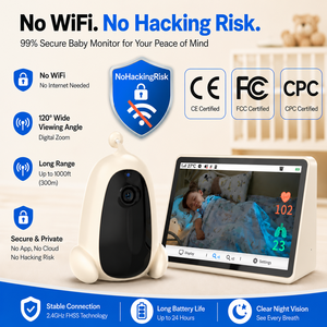 ไม่มี Wifi ไม่มีแอพ จอภาพเด็ก 7 นิ้ว 1080P พร้อมเรดาร์ตรวจจับสัญญาณชีพ ตรวจวัดอัตราการเต้นของหัวใจ การหายใจ ระบบแจ้งเตือนเสียงร้องไห้ด้วย AI กล้อง 2MP - Product Image 1