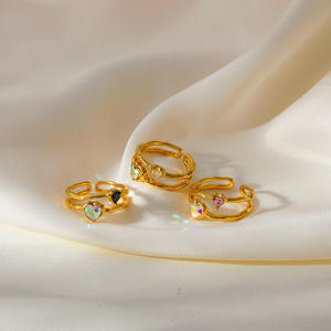 Anillo de Acero Inoxidable de Dos Capas con Diamantes de Colores, Anillo Abierto de Acero Inoxidable con Circonita, Joyería para Mujer - Product Image 6