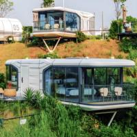 Villa Modulaire de Luxe à 2 Chambres Prête à l'Expédition, Maison Bateau Préfabriquée en Acier pour Hôtel Flottant ou Micro-Maisons