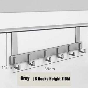 Gray Aluminum Alloy <b>Over</b> <b>the</b> <b>Door</b> <b>Hook</b> Rack 6 <b>Hook</b> No Drill Wall Mounted Organizer for Coat Hat Towel Bag - Product Image 1