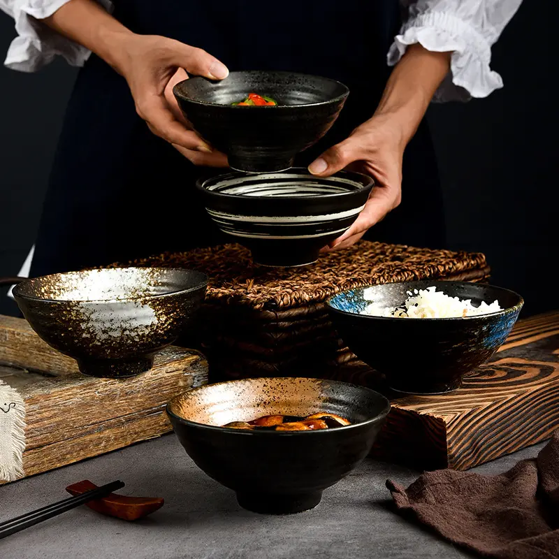 Bán buôn Nhật Bản phong cách gốm bát gạo, 5 inch cổ điển sứ bát cho món tráng miệng Snack ngũ cốc súp và gạo, đa màu sắc
