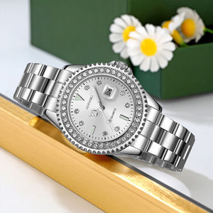 Skmei Women's Quartz Watch Steel Strap Pink Dial Diamond Bezel Calendar Waterproof Business Wristwatch - Product Image 2