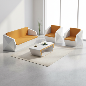 Set Moderno di Divano <span class=keywords><strong>e</strong></span> Tavolino da Ufficio con Design Irregolare <span class=keywords><strong>e</strong></span> Finitura Lucida - Arredamento per Reception Aziendale per Dirigenti - Product Image 1